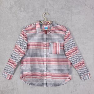 PFG Columbia Button Up Shirt Women Large Long Sleeve Multi Plaid Pocket Collared